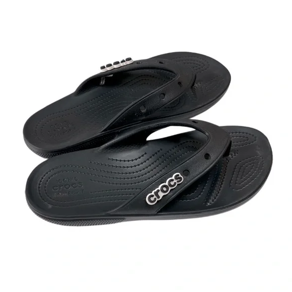 Crocs Thong Flat Black Slide Pool Outdoor Sandals Unisex M 7 W 9 - Picture 1 of 5